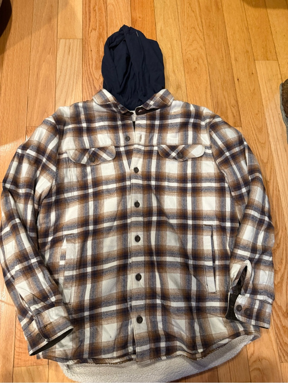 RAINFOREST Brown & White Plaid Hooded Shirt Jacket